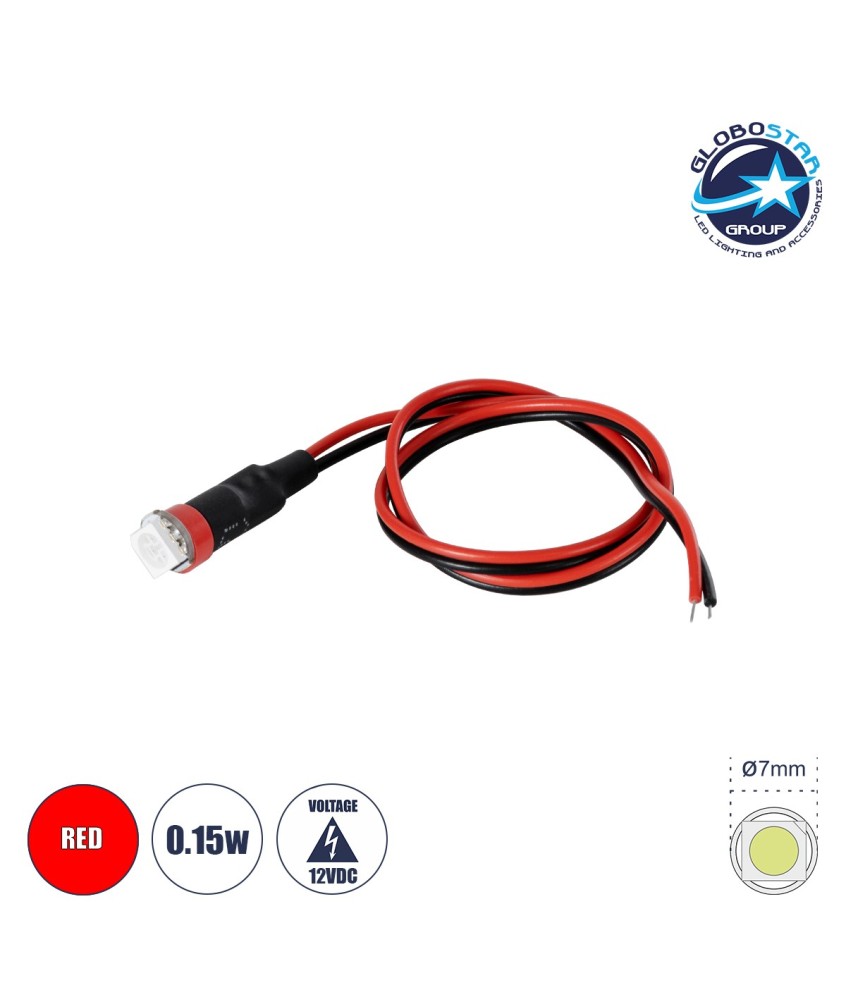 GloboStar® SMD-LED 81485 Υψηλής Ισχύος SMD LED 0.15W DC 12V - Φ0.7 x Υ2.3cm - Κόκκινο - Dimmable - 2 Χρόνια Εγγύηση